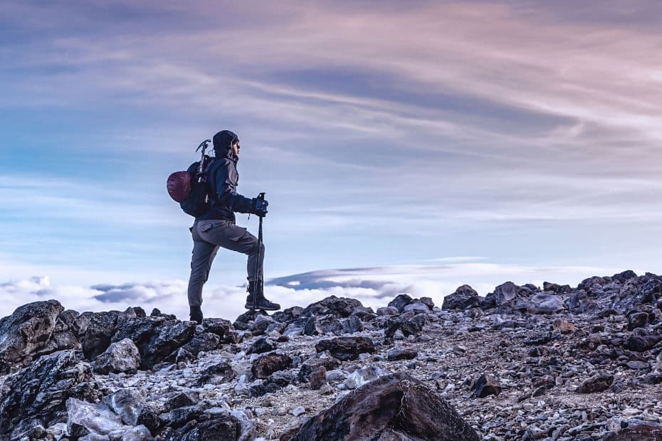 Person in hiking gear on a mountain