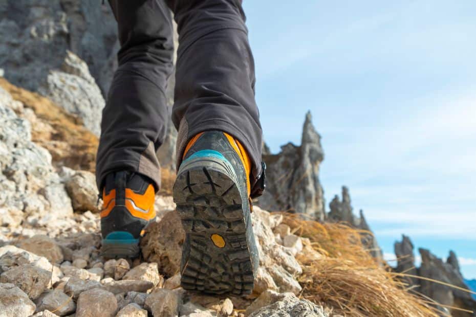 Person wearing hiking boots while hiking in Korea